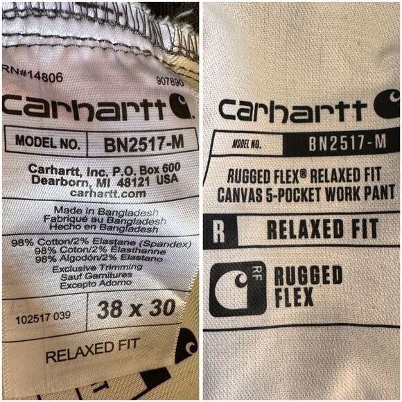 Carhartt Rugged Flex Relaxed Fit Canvas 5-Pocket Work Pant, Grey, W38 x L30 - Picture 3 of 4